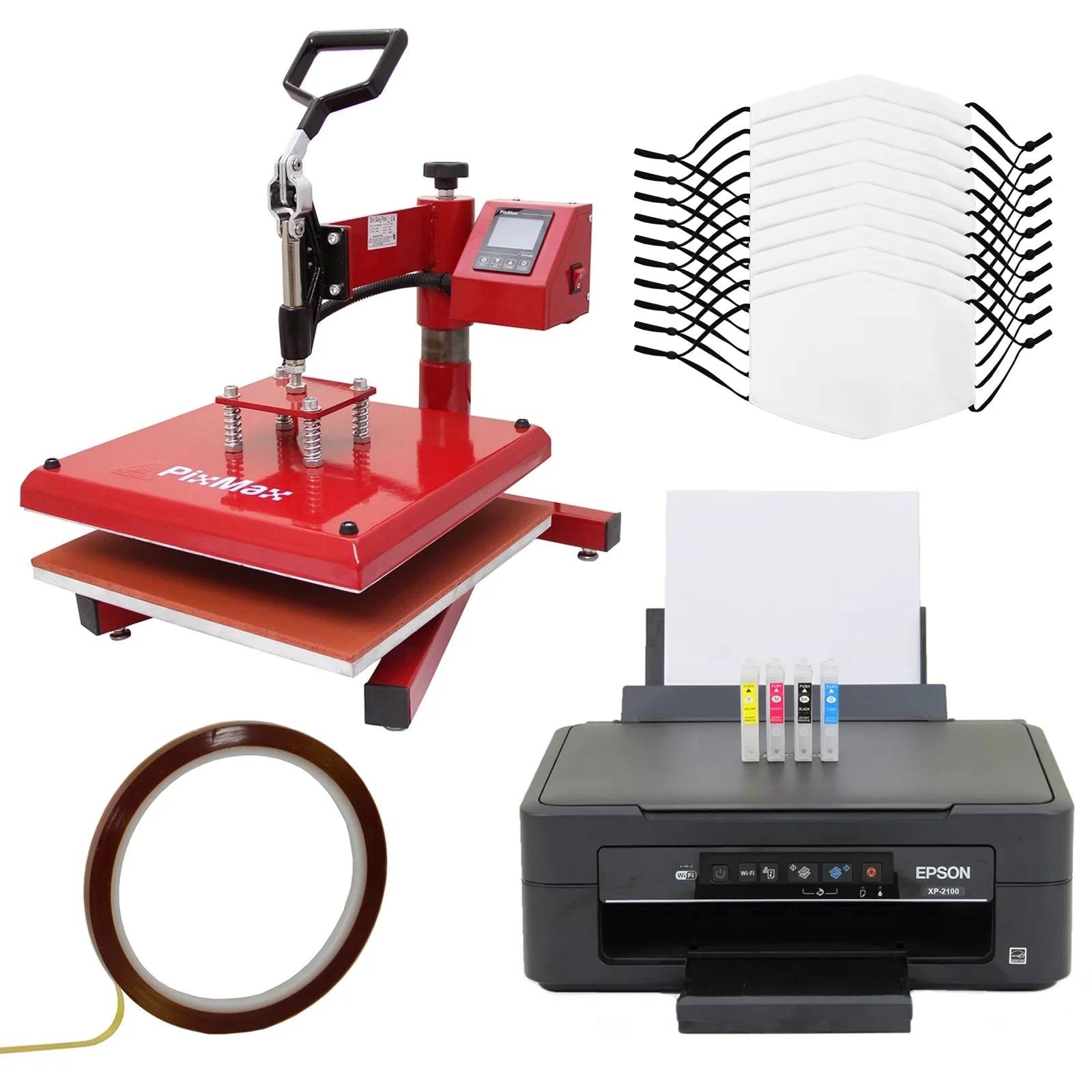 10 Sublimation Face Masks, Swing Heat Press & Epson Printer