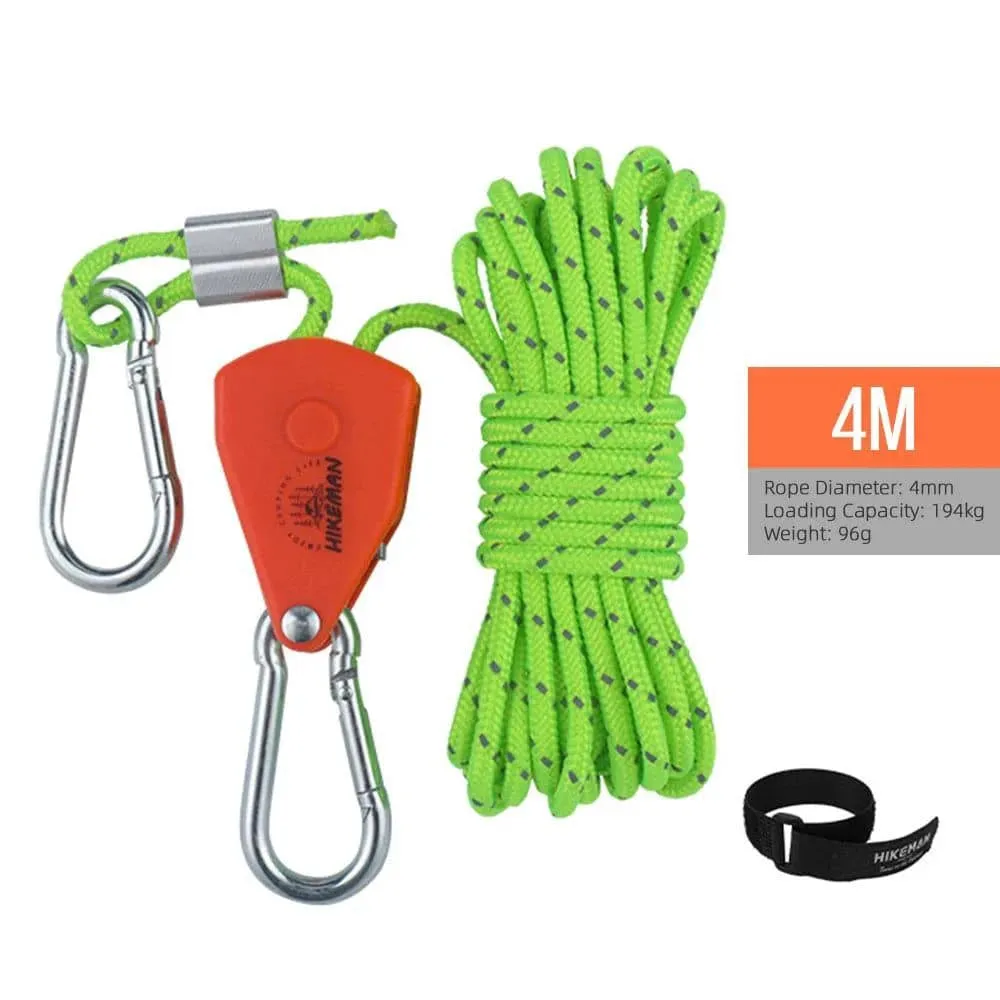 4meters/5meters Adjustable Tent Rope Clip Hanger Loose-Proof Reinforced Awning Windproof Rope Clip Camping Tools