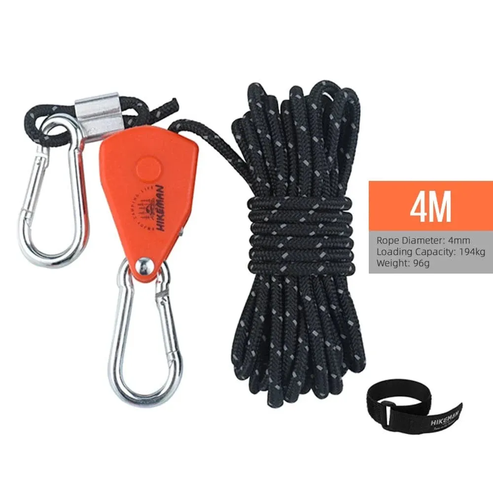 4meters/5meters Adjustable Tent Rope Clip Hanger Loose-Proof Reinforced Awning Windproof Rope Clip Camping Tools