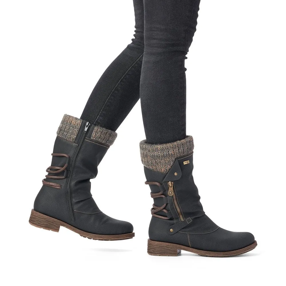 Alexa Black Mid Calf Boots