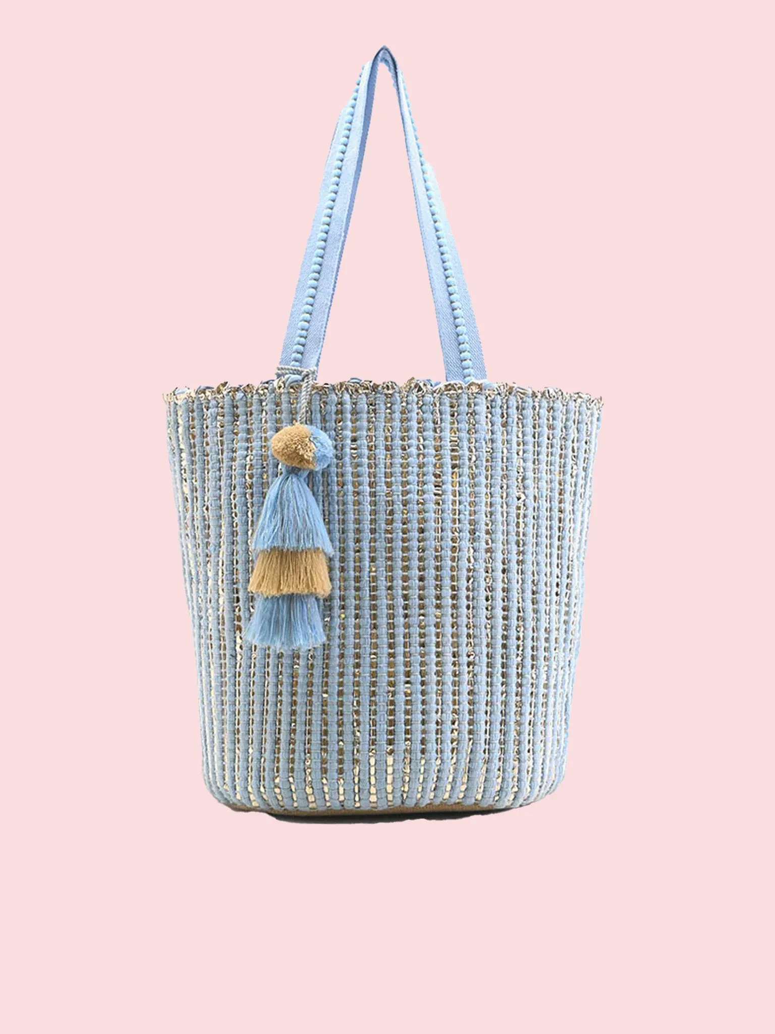 America & Beyond - Natural Beauty Hand Woven Light Blue Tote