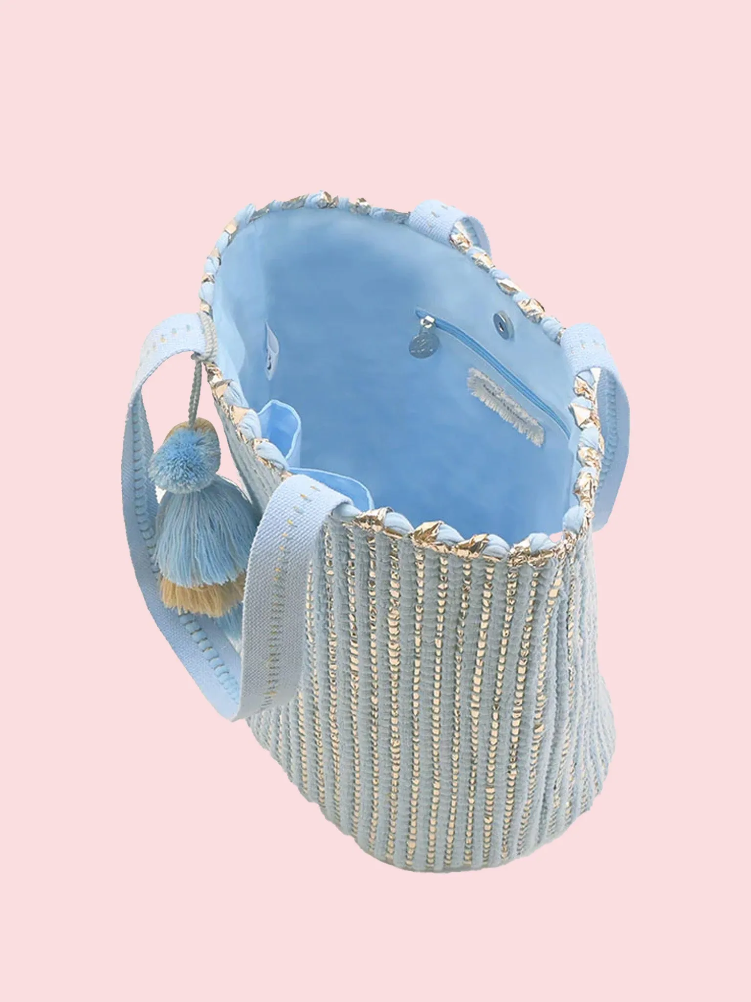 America & Beyond - Natural Beauty Hand Woven Light Blue Tote