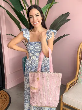 America & Beyond - Natural Beauty Hand Woven Pink Tote