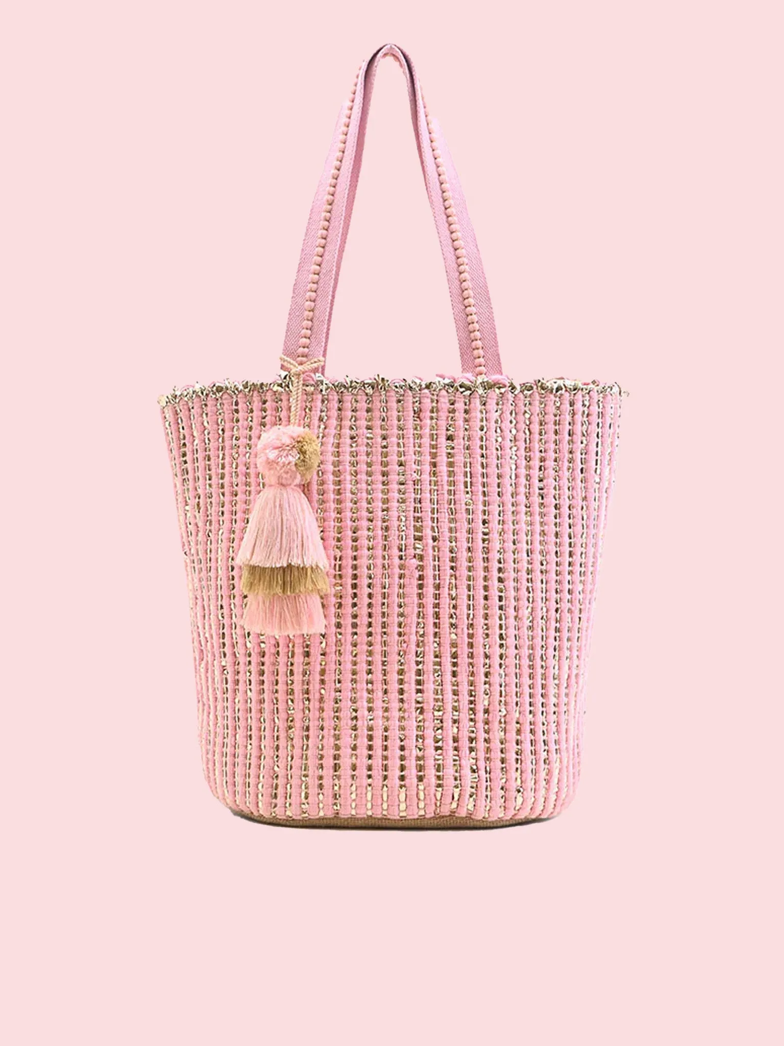 America & Beyond - Natural Beauty Hand Woven Pink Tote