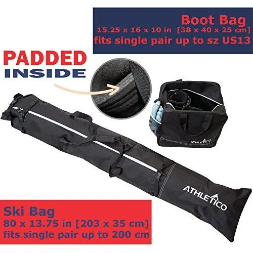 Athletico Padded Two-Piece Ski and Boot Bag Combo