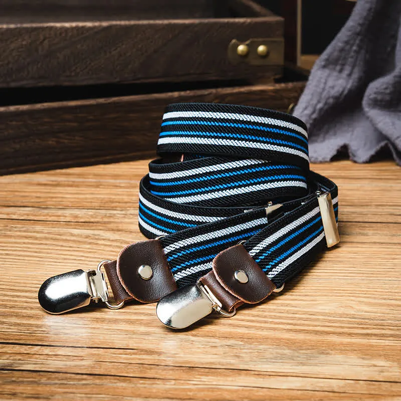 Black & Blue Striped Y-back Elastic Suspenders