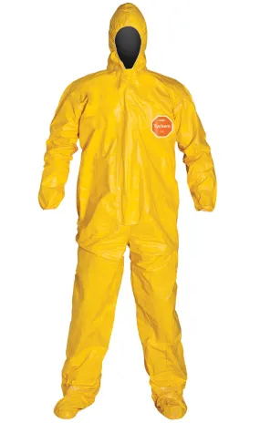 Coveralls - DuPont Tychem® 2000 Standard Fit Hood, Stormflap, Elastic Wrists, Attached Socks, Storm Flap w/ Adhesive Closure, Taped Seams, Yellow (Case of 4) QC122T