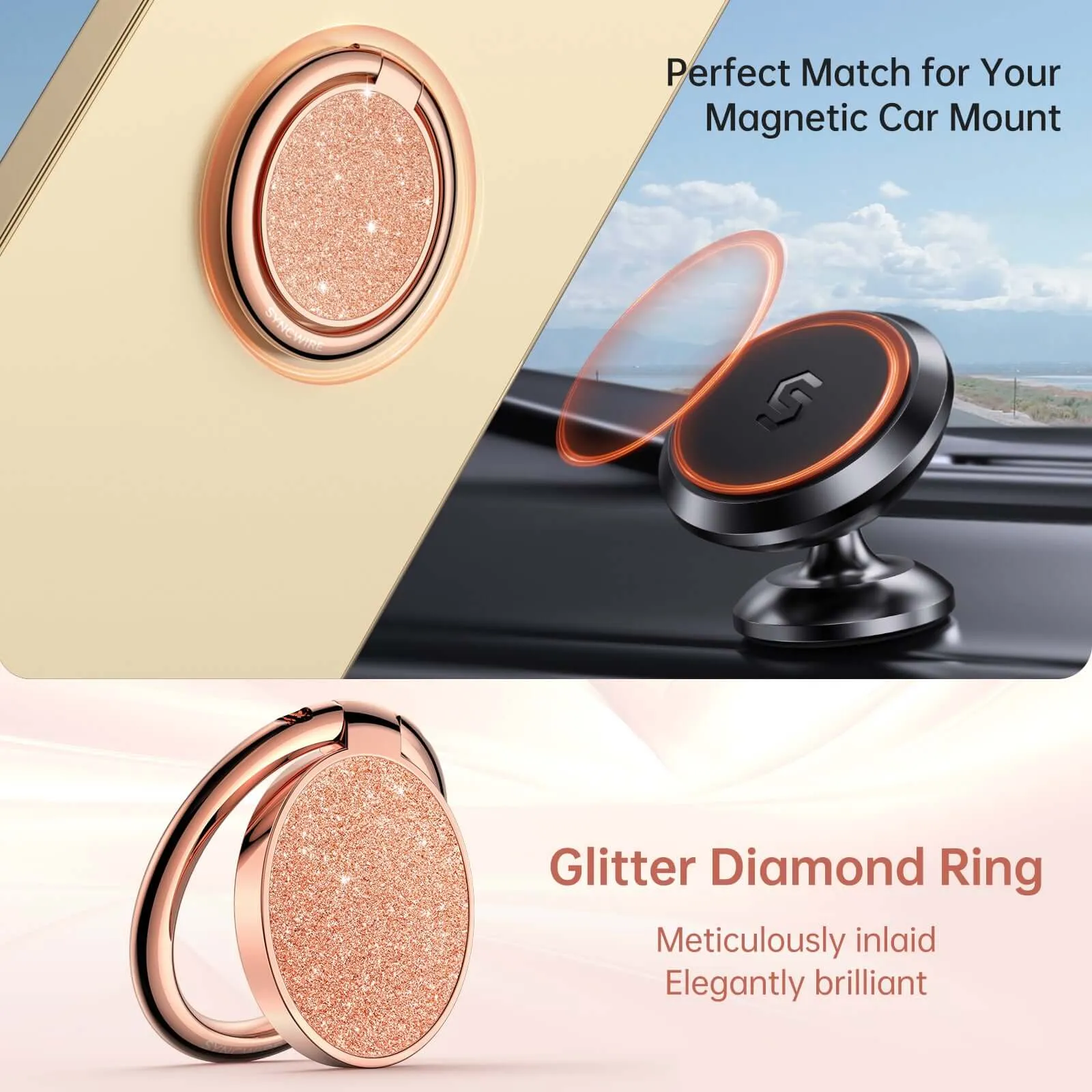 Glittery Cell Phone Ring Grip Holder Stand