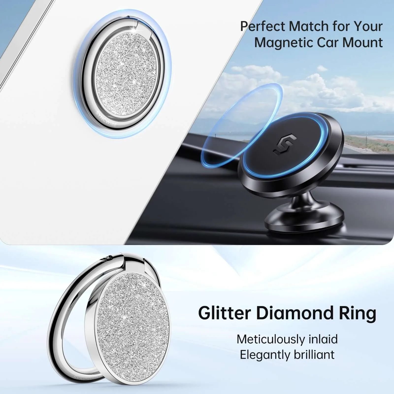 Glittery Cell Phone Ring Grip Holder Stand