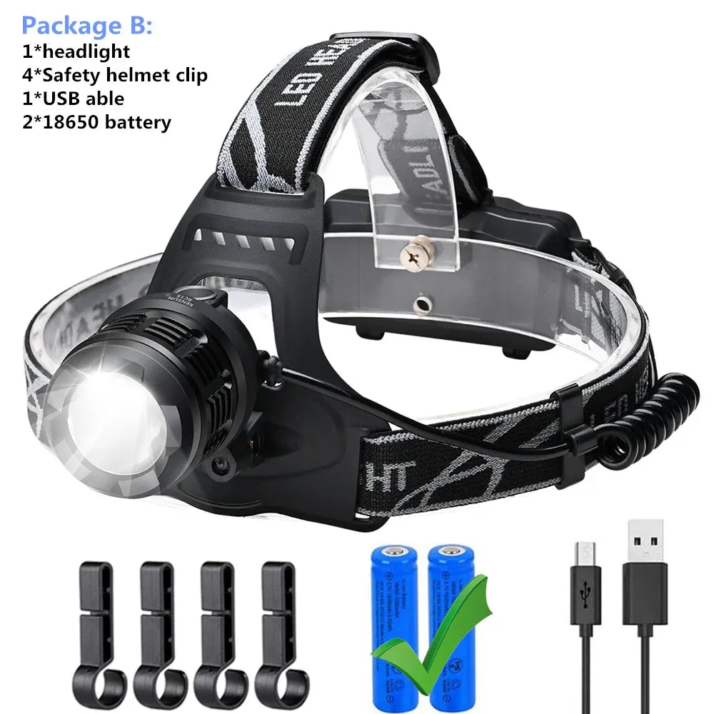 High Power Head Lamp USB Charging Output Charge Sensing Function Headlight With Safety helmet clips