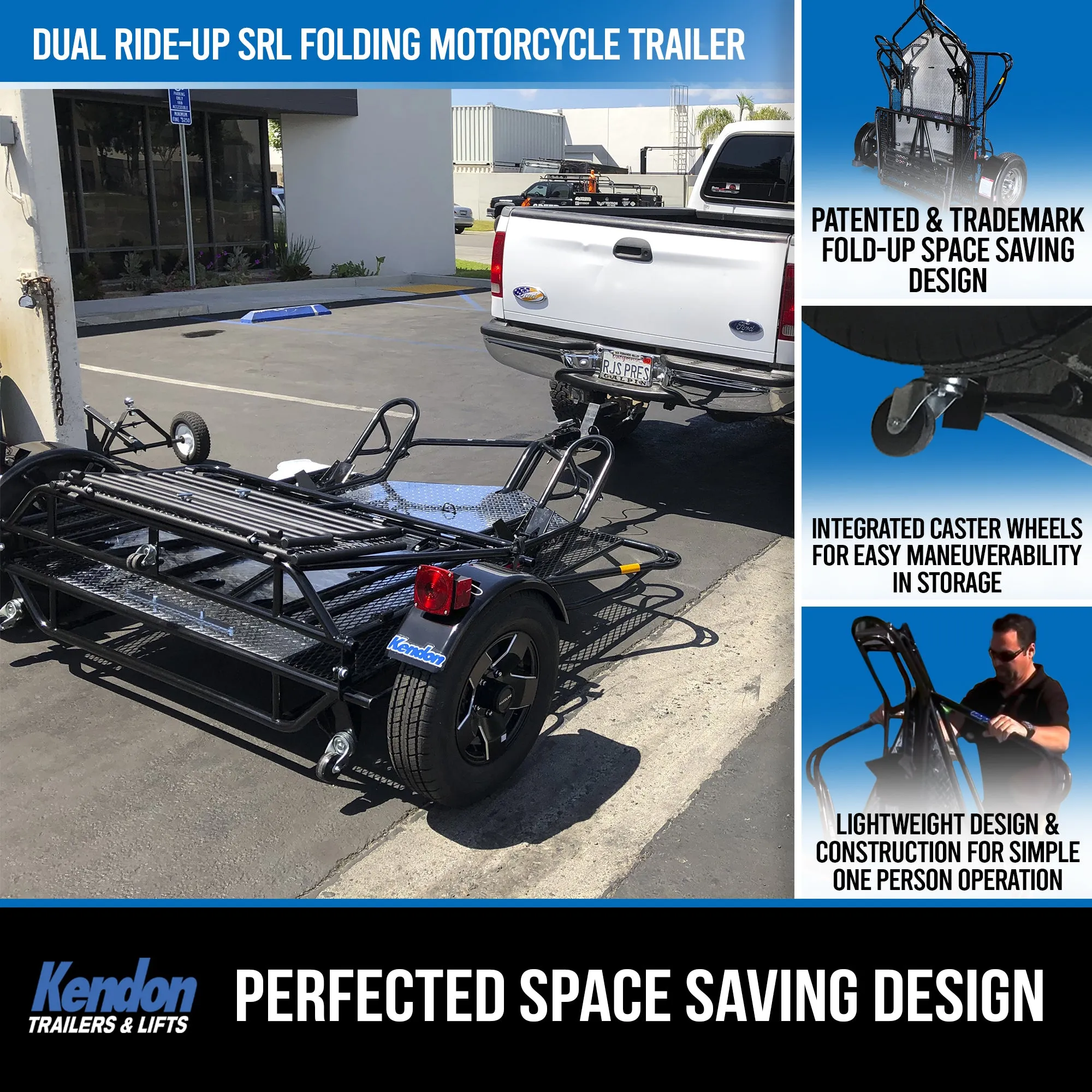 Holiday Special Blue Morpho Dual Ride-Up SRL Folding Motorcycle Trailer