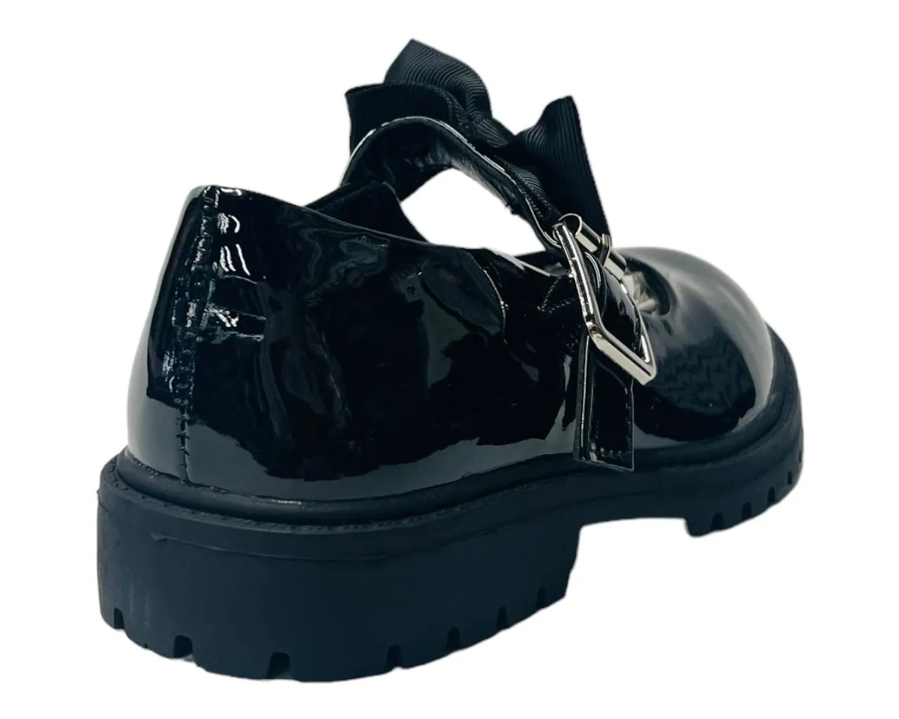 Infant's Faux Patent Leather Buckle Bow Flat Shoes