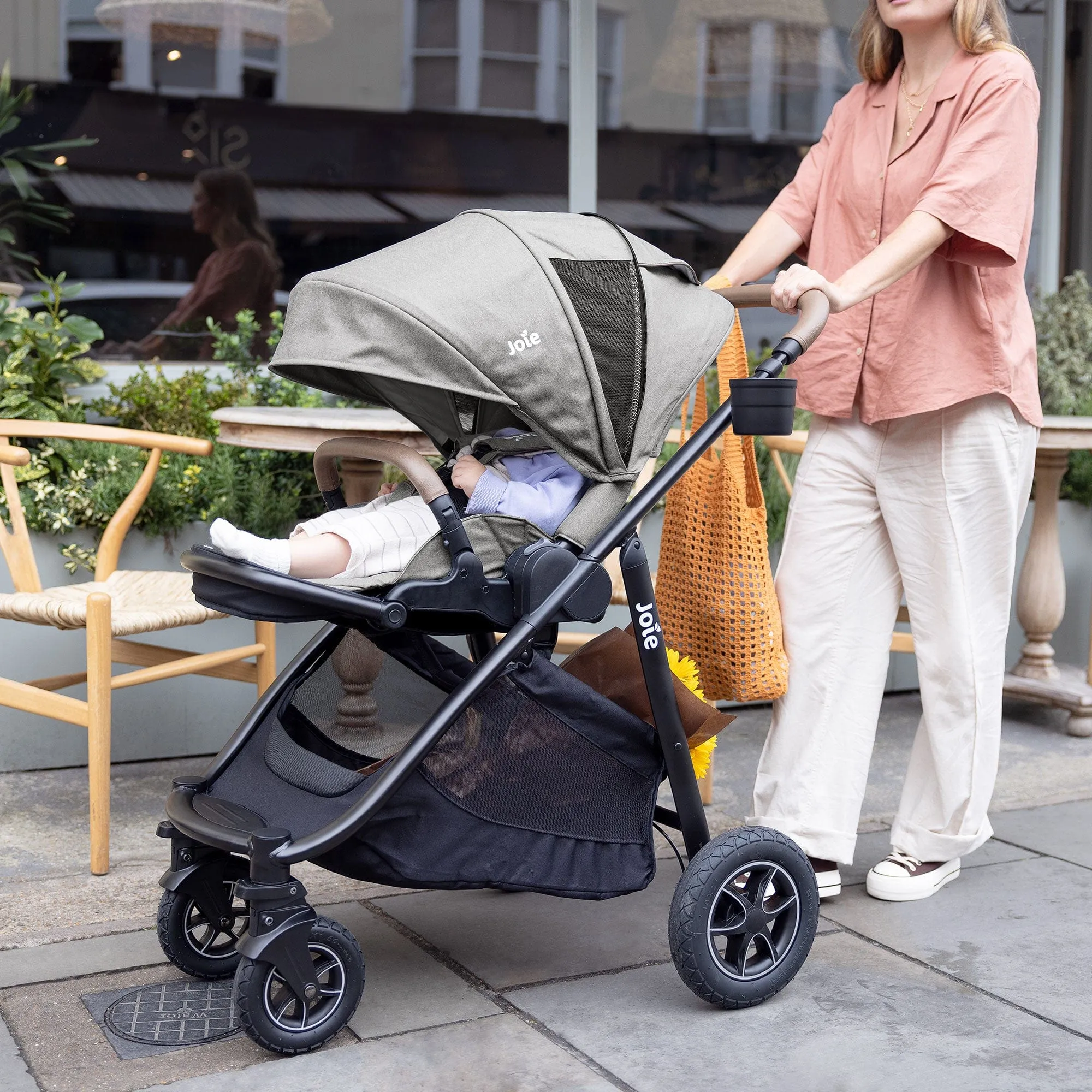 Joie Versatrax Pushchair and Ramble XL Carrycot in Pebble