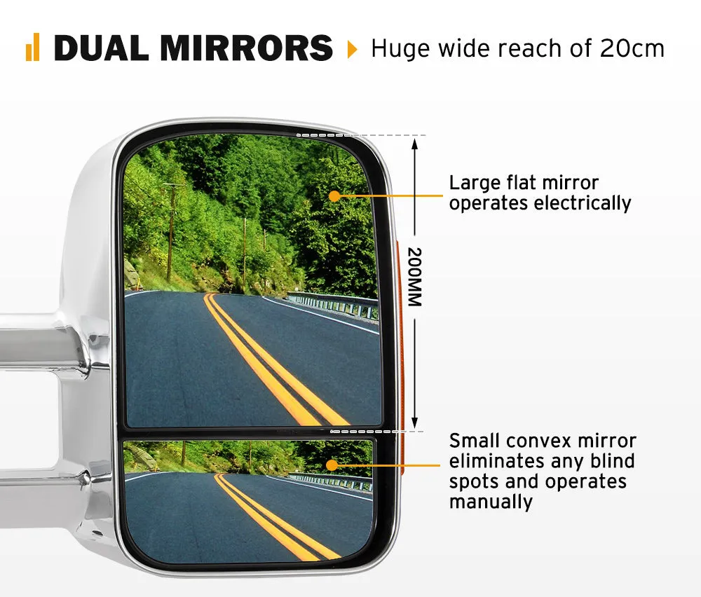 Pair Chrome Towing Extendable Mirrors for Holden Colorado7 MY2013-MY2016