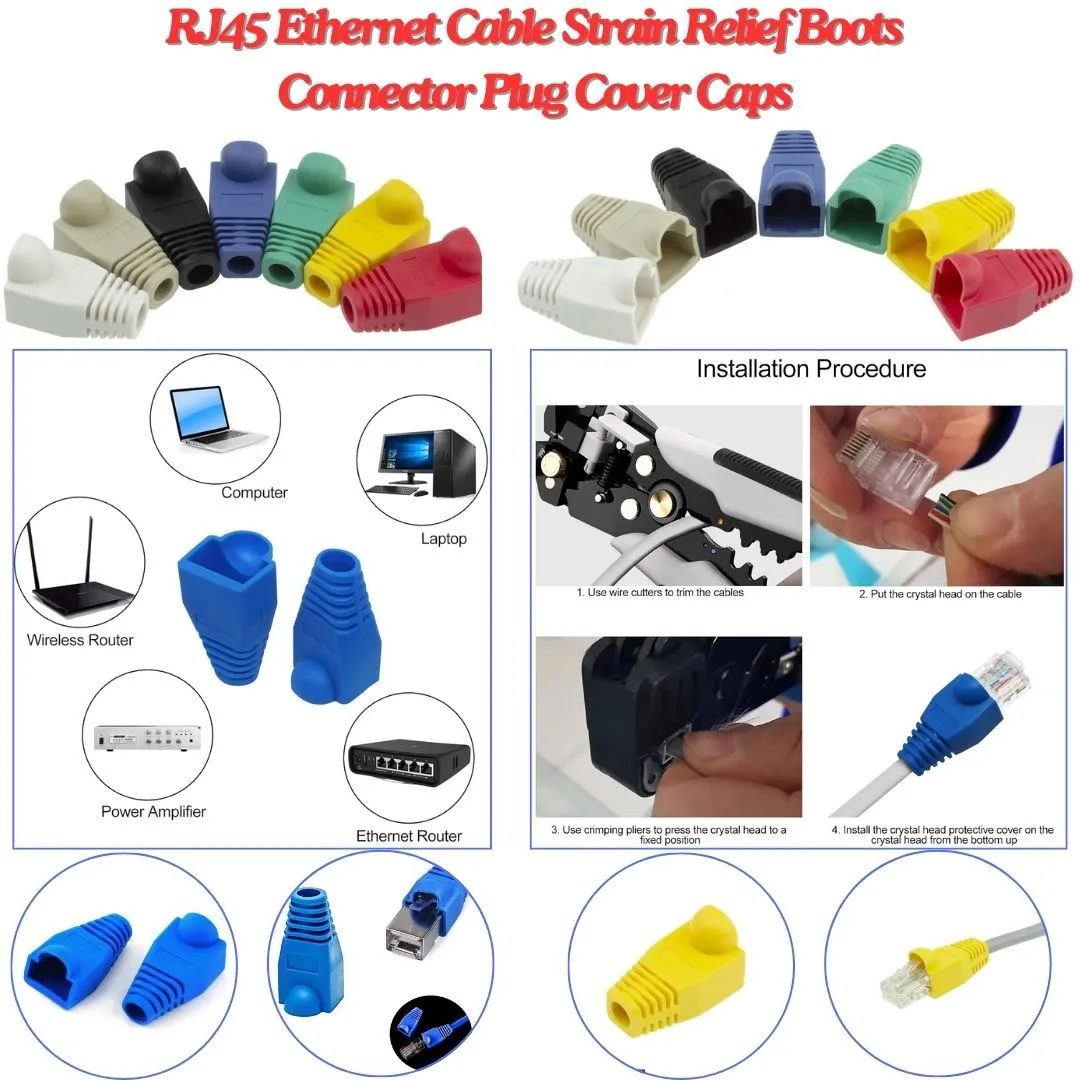 RJ45 Ethernet Cable Strain Relief Boots Connector Plug Cover Caps