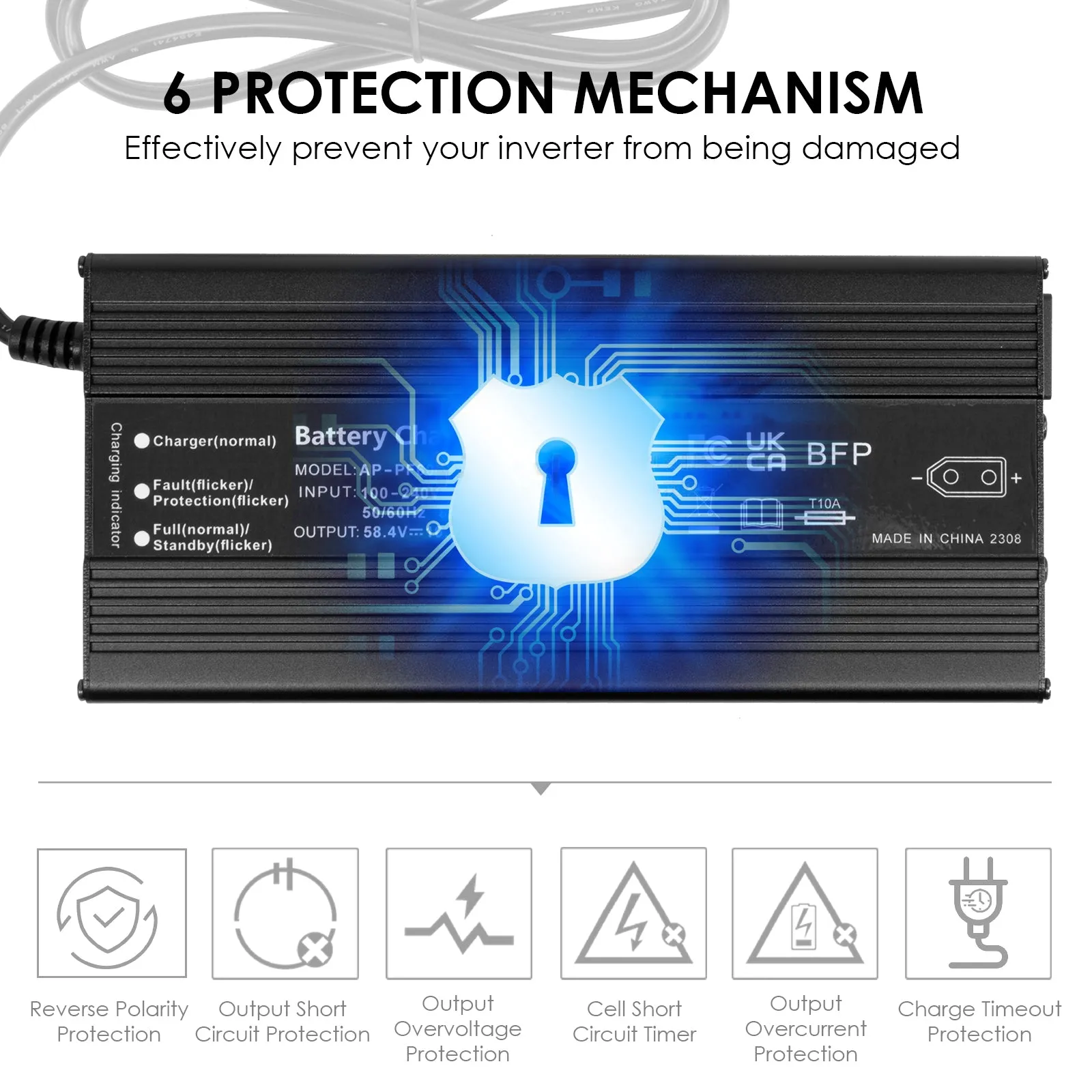 ROCKSOLAR 58.4V/10A 48V LiFePO4 Battery Charger