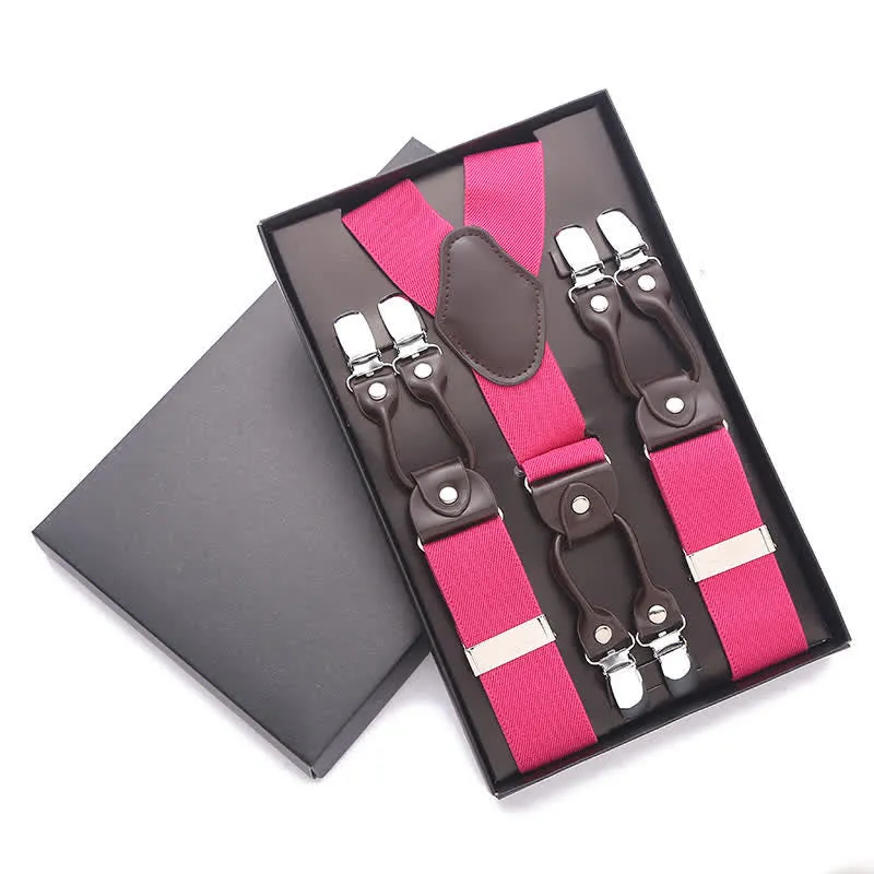 Solid Color 6-Clips Adjustable Suspenders