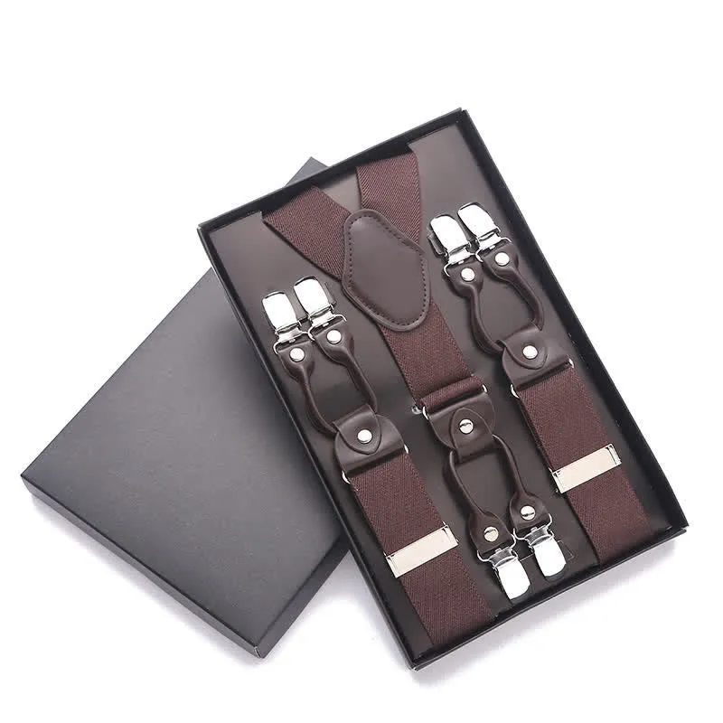 Solid Color 6-Clips Adjustable Suspenders