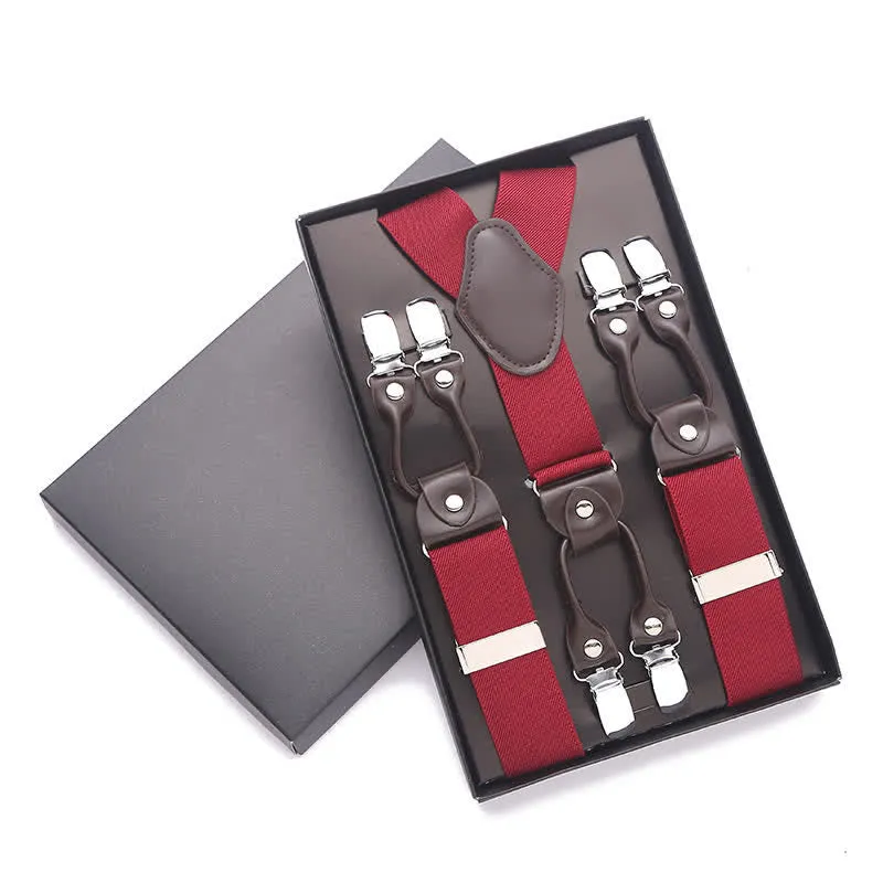 Solid Color 6-Clips Adjustable Suspenders