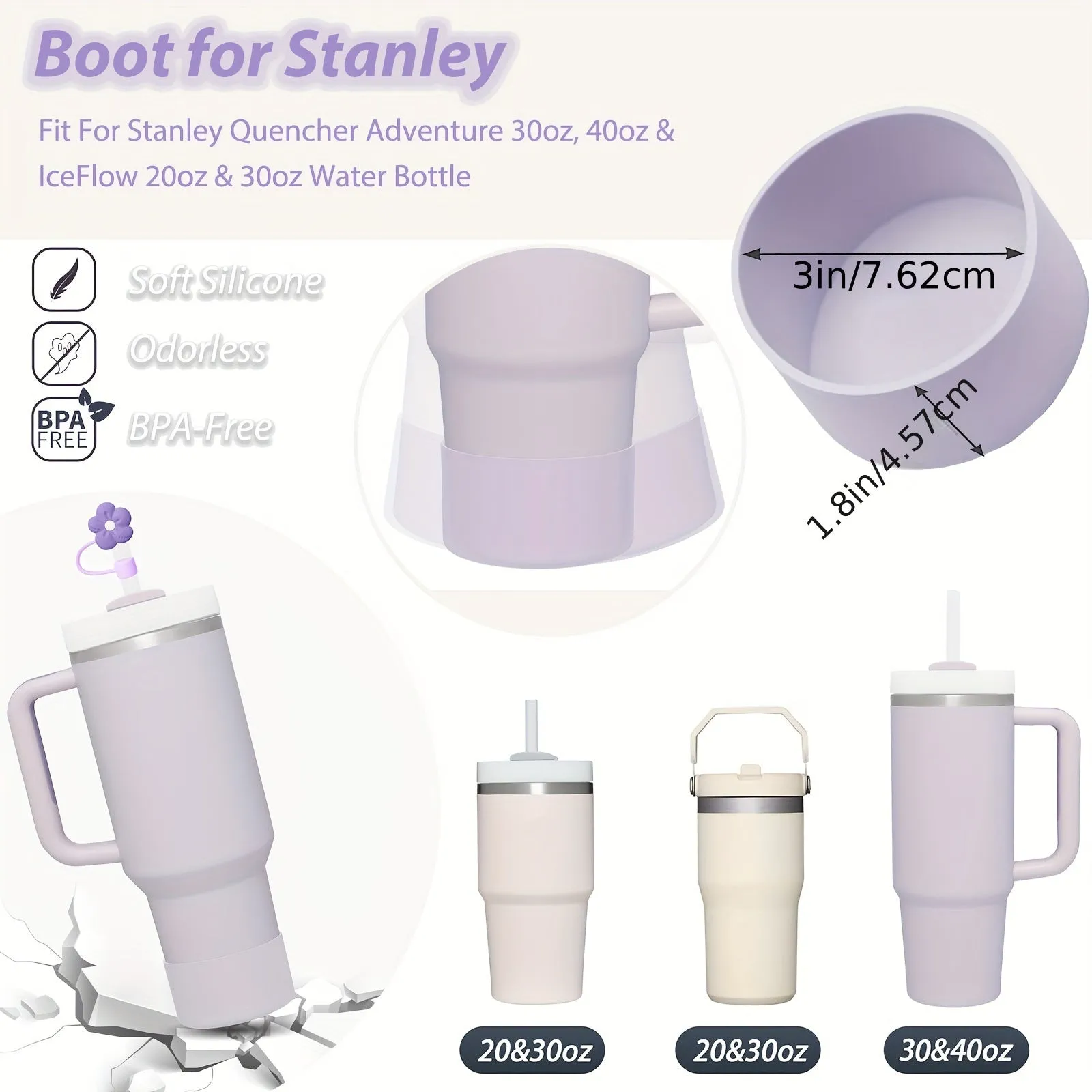 STANLEY KIT (ANTI-SPILL STOPPER CAPS-4PCS/STRAW COVERS-4PCS/BOOT) (LIGHT PURPLE)