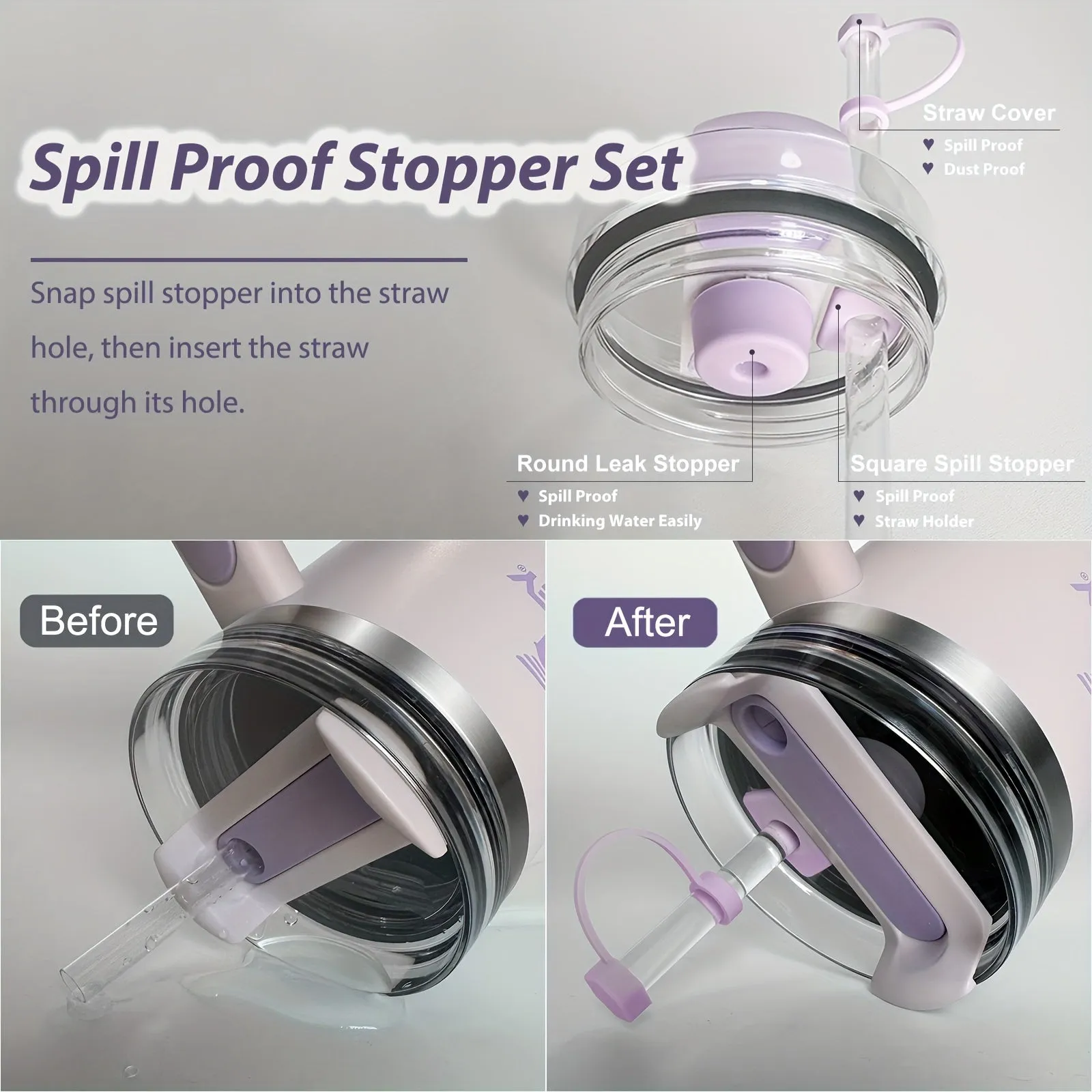 STANLEY KIT (ANTI-SPILL STOPPER CAPS-4PCS/STRAW COVERS-4PCS/BOOT) (LIGHT PURPLE)