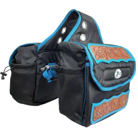 Tahoe Tack Turquoise Flower 1680D Nylon Western Saddlebags with Hand Tooled Leather Accents and 2 Year Warranty