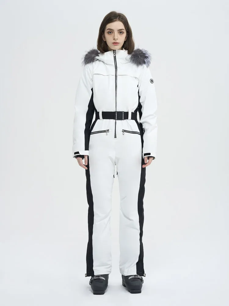 Women's High Experience Mountain Chic Faux-Fur Trim Flare Onesie Ski Jumpsuit