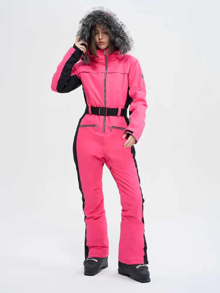 Women's High Experience Mountain Chic Faux-Fur Trim Flare Onesie Ski Jumpsuit