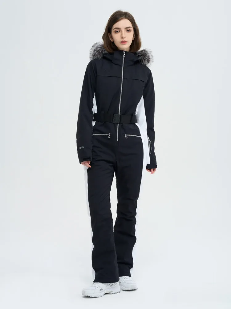 Women's High Experience Mountain Chic Faux-Fur Trim Flare Onesie Ski Jumpsuit