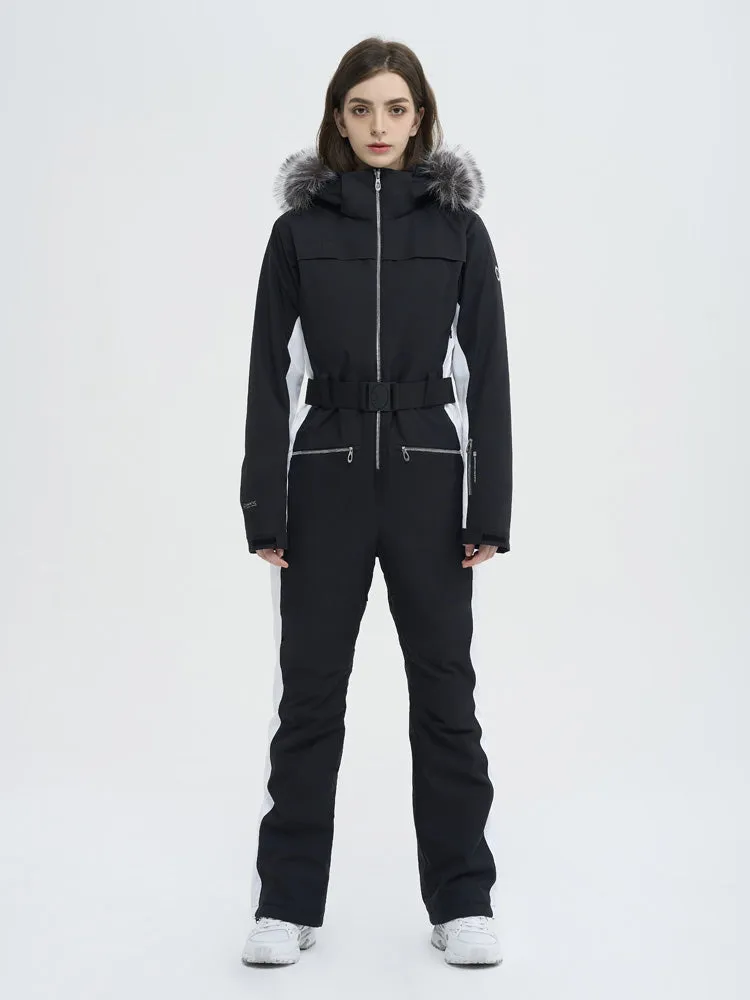 Women's High Experience Mountain Chic Faux-Fur Trim Flare Onesie Ski Jumpsuit