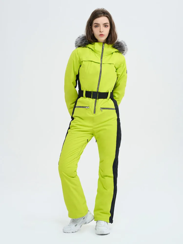 Women's High Experience Mountain Chic Faux-Fur Trim Flare Onesie Ski Jumpsuit