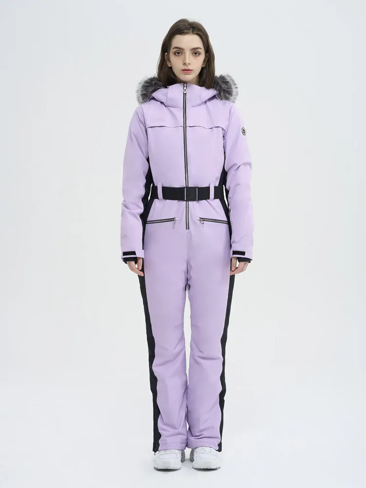 Women's High Experience Mountain Chic Faux-Fur Trim Flare Onesie Ski Jumpsuit