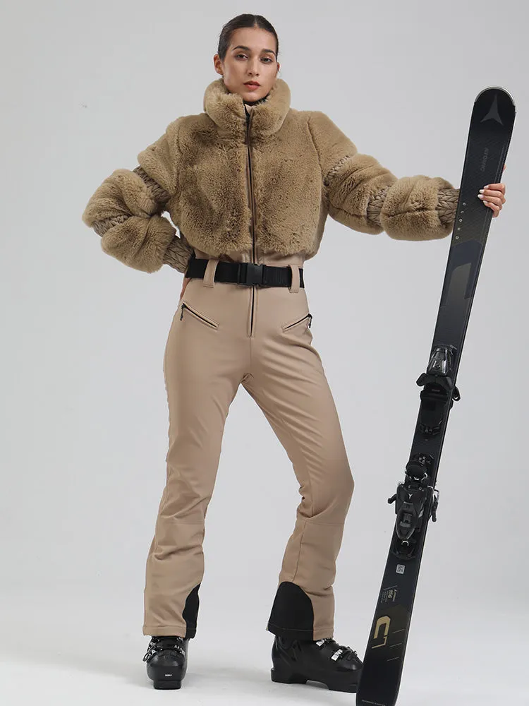 Women's Mountain Chic High Pile Fleece Winter Fashion Ski Jumpsuit